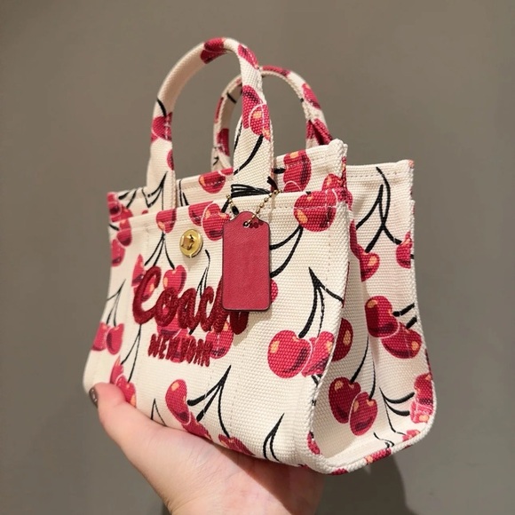 NWT Coach Cargo Mini Cherry Print Canvas Tote Bag 20 - Picture 6 of 17